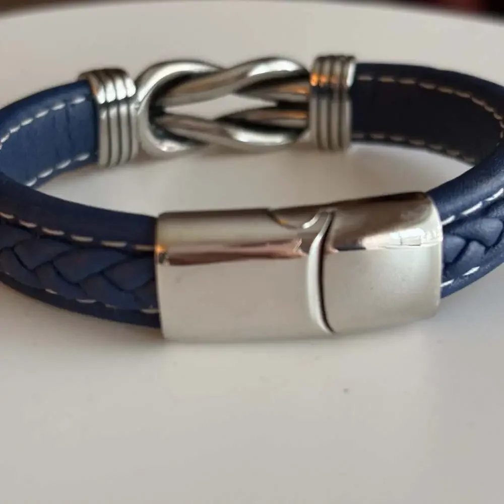 Men's LYNX Stainless Steel & Navy Braided Leather Bracelet